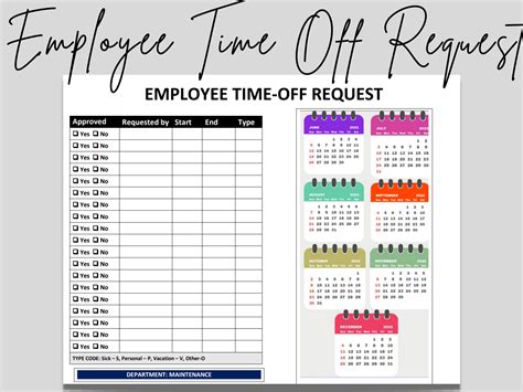 Time off calendar example