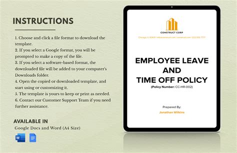 Time off policy template Excel