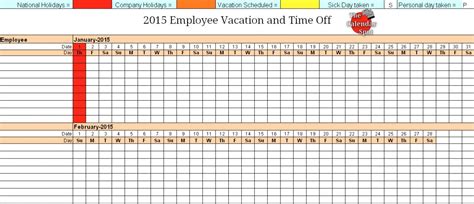 Time off tracker template for employees