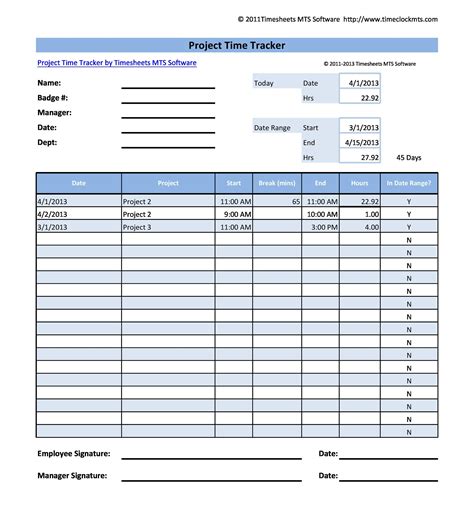 Time Tracking Template Excel Example