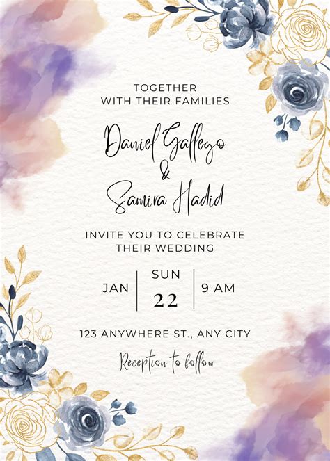 Timeless wedding invitation with floral pattern and illustration