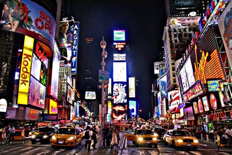 The bright lights of Times Square at night