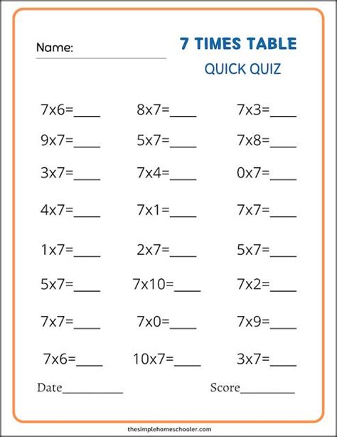 Times Tables Tests Printable