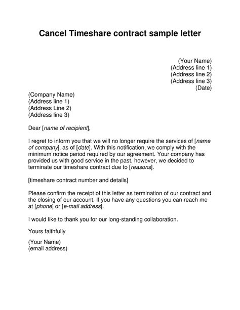 Timeshare Cancellation Letter