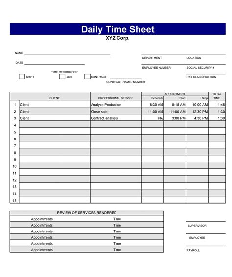 Timesheet Template Example