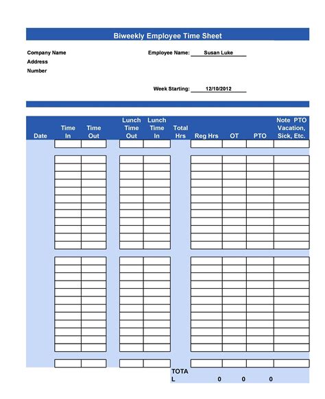 Timesheet Template Example