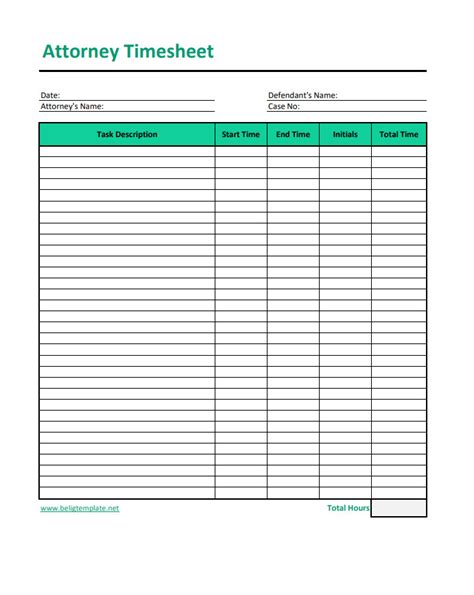 Timesheet Template for Attorneys