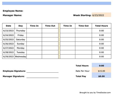 Timesheet Template Sample 2