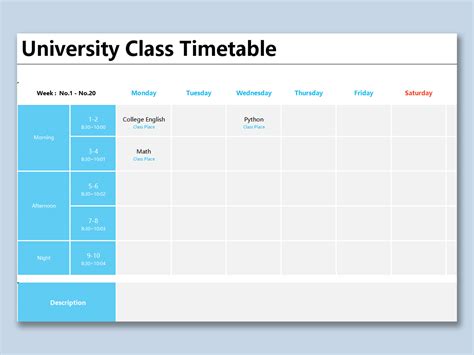 Timetable Template Example