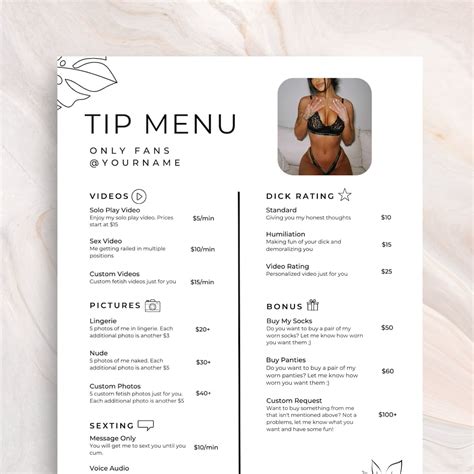 Tip menu templates for Onlyfans