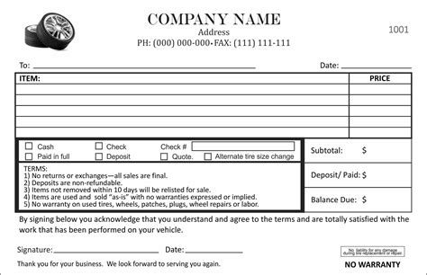 Tire Shop Invoice Template Examples 7