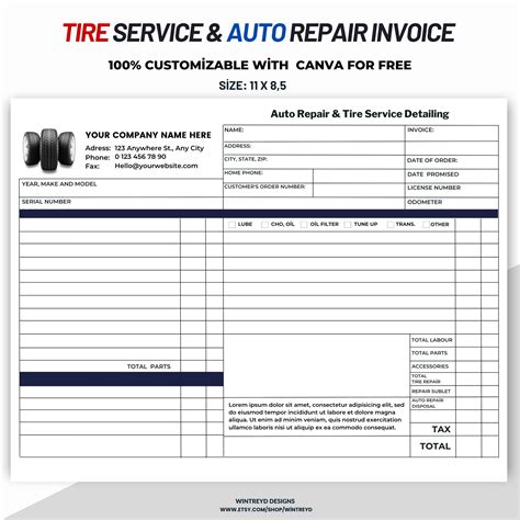 Tire Shop Invoice Template Layout 4