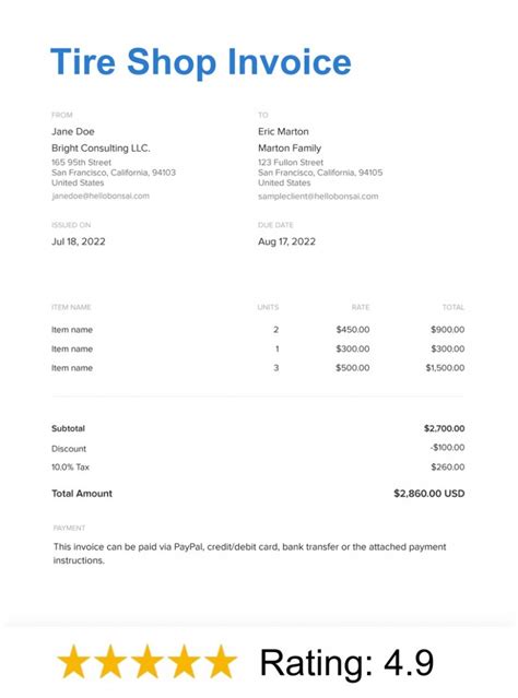 Tire Shop Invoice Template Layouts 10