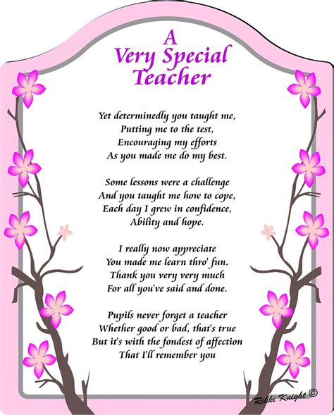 To a Special Teacher Poem Printable