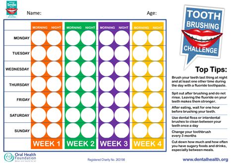 Tooth Brushing Chart with a Calendar