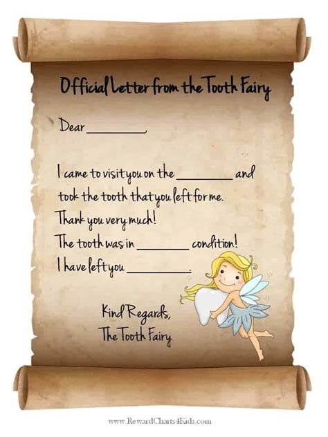 Tooth Fairy letter template with a sun