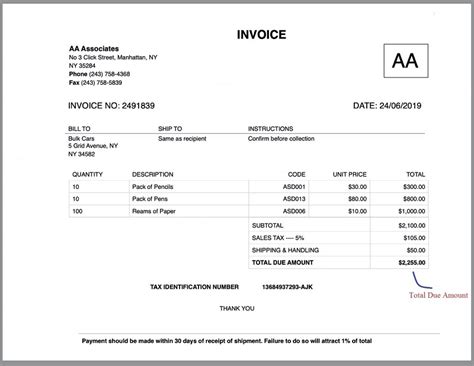 Total Amount Due and Payment Instructions