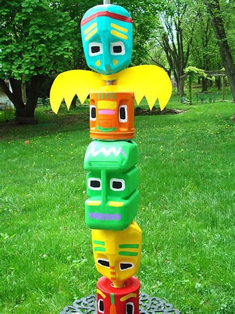 A collection of totem pole art projects featuring various animals and spirits