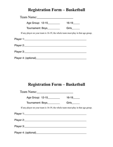 Tournament Registration Form Template PDF