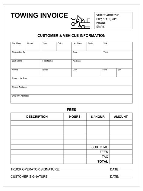 Towing Invoice Template Example 1