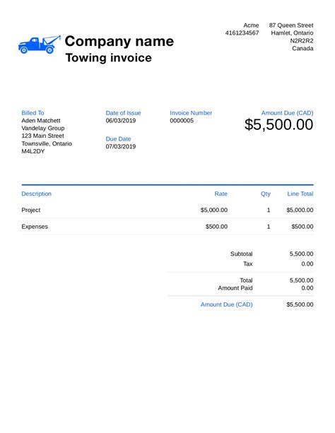 Towing Invoice Template Layout 9