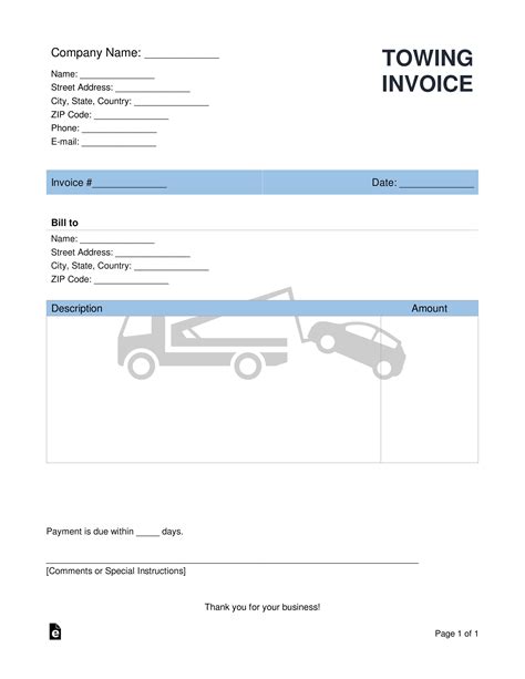 Towing Invoice Template Layout 4