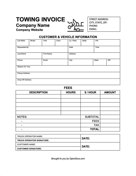 Towing Invoice Template Sample 7