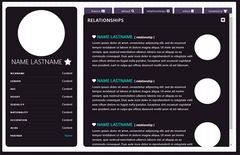 Examples of different Toyhouse character profile templates.