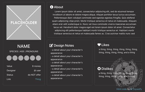 A comprehensive Toyhouse character profile template.