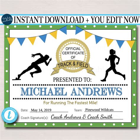 Track and Field Certificate Template 1