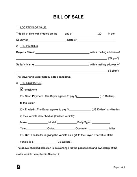 Trade-In Bill of Sale Form