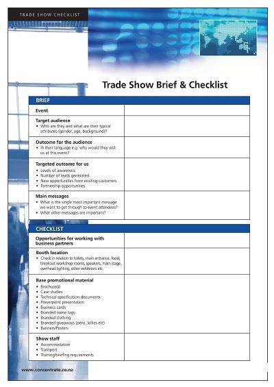 Trade Show Checklist Template Content