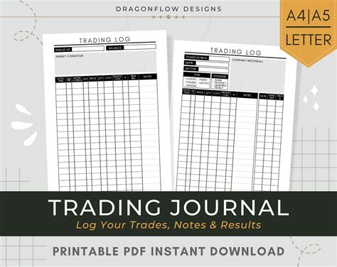 A trading journal template in PDF