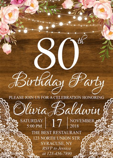 Traditional 80th Birthday Invitation Template