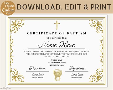 Traditional baptism certificate template gallery