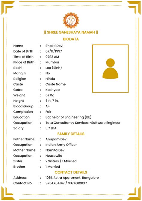 Traditional Marriage Biodata Template