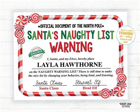 Traditional Naughty Nice List Printable