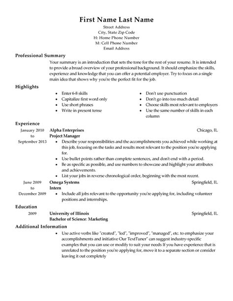 Traditional Resume Template Sample