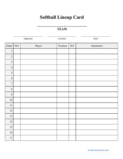 Traditional softball lineup diagram