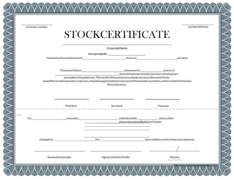 Traditional stock certificate template