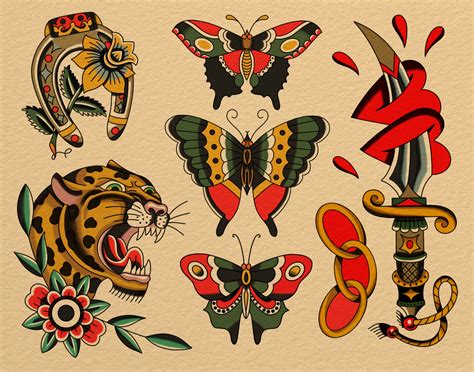 Traditional tattoo flash sheet