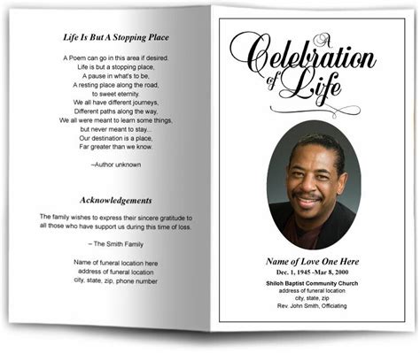 Example of a traditional tribute funeral program template