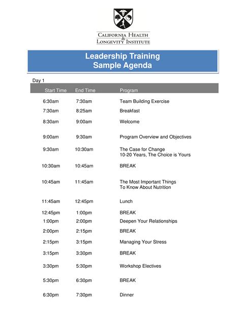 Training Agenda Template Examples