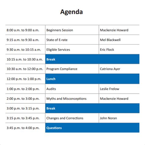 Training Agenda Template Word Format 2