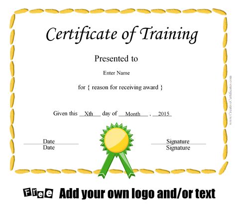 Training Certificate Template Example