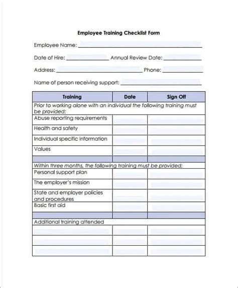 Training Checklist Template in Word