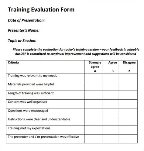 training evaluation report template