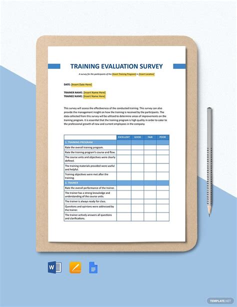 Training evaluation template in Google Docs