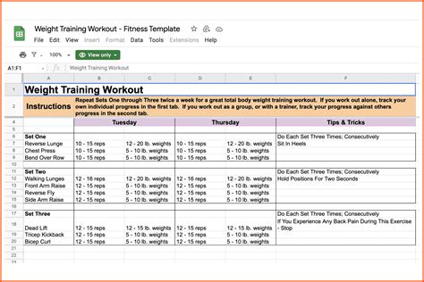 Training program template in Google Docs