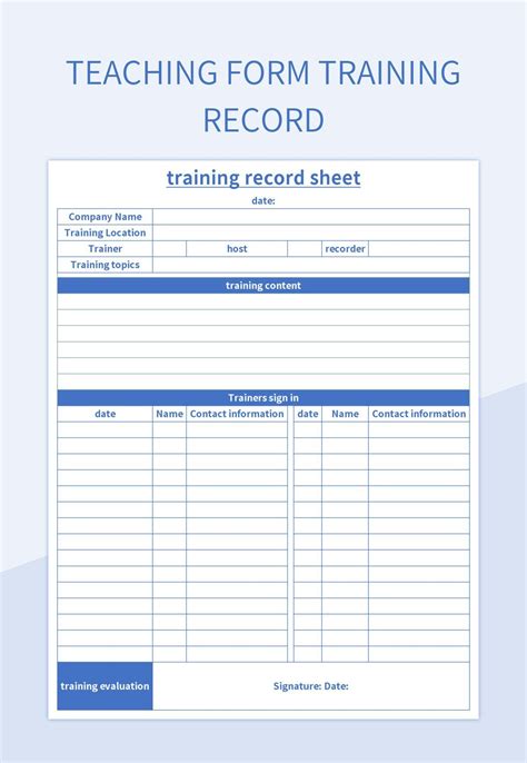 Training Record Format in Excel